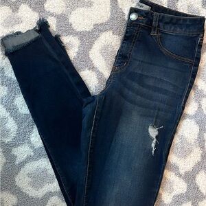 Refuge Dark Blue Distressed Ankle Jeans